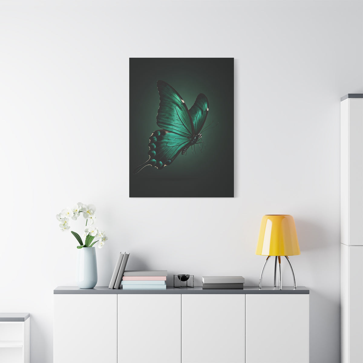 Emerald Swallowtail Butterfly in Shadow Light Wall Art & Canvas Prints