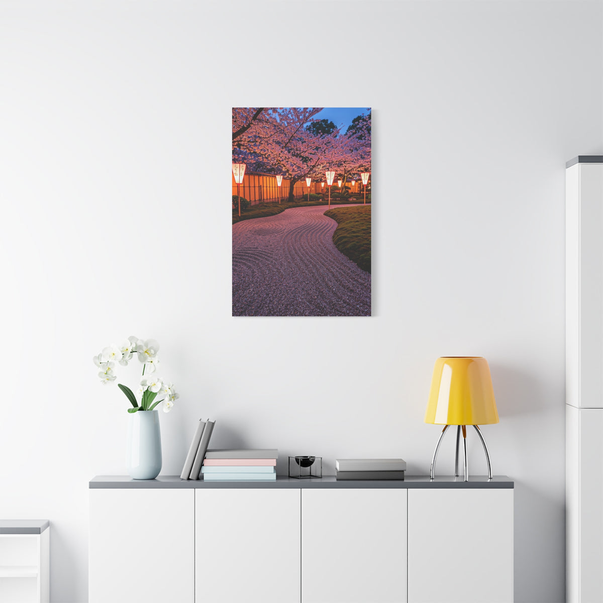 Japanese Lantern Garden With Cherry Blossoms Wall Art & Canvas Prints