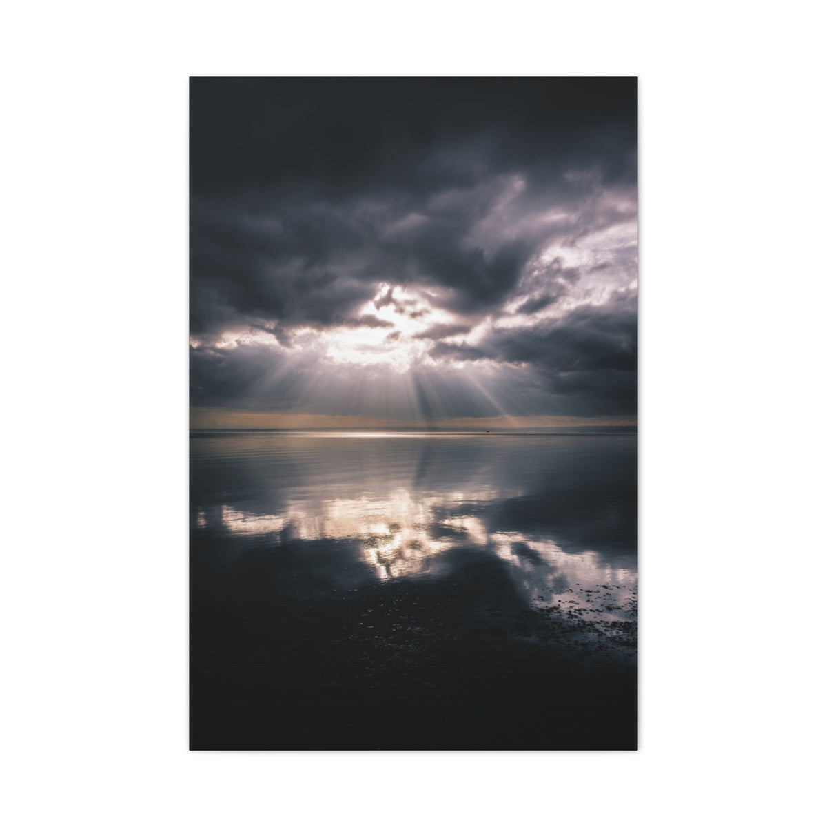Dramatic Cloud Break Over Calm Ocean Horizon Wall Art & Canvas Print
