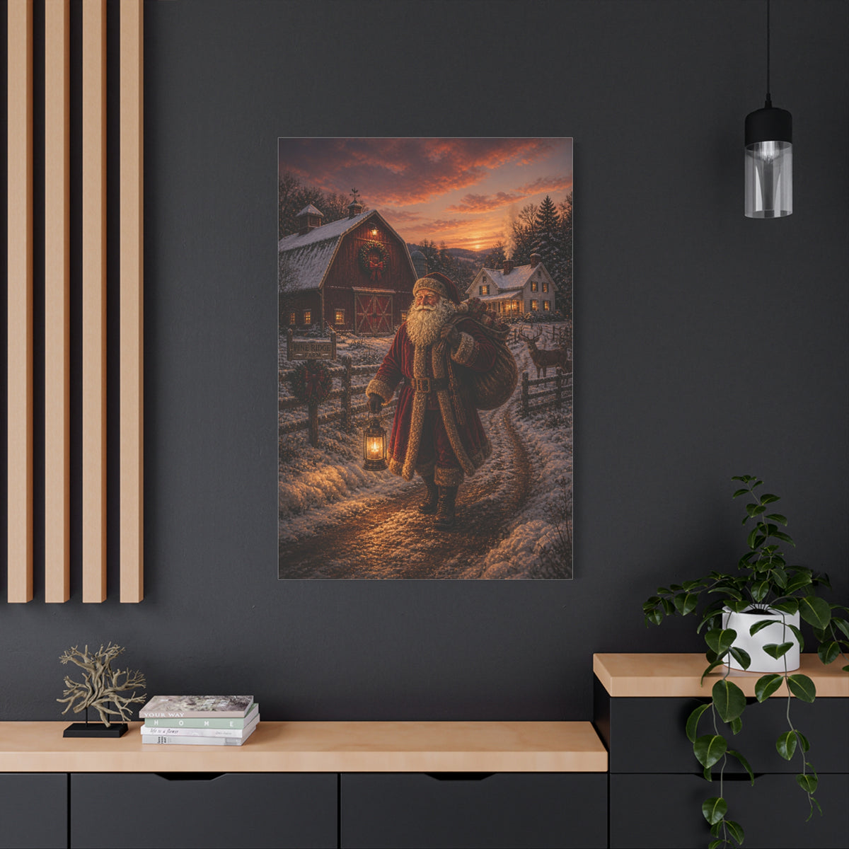Rustic Farmhouse Santa at Dusk Wall Art & Canvas Print