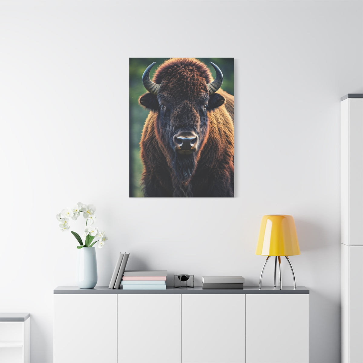 Vibrant Prairie Bison with Natural Green Backdrop Wall Art & Canvas Print