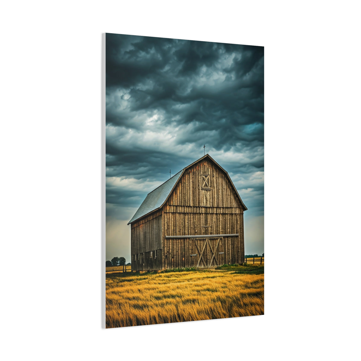 Classic Wooden Barn Beneath Rolling Clouds Wall Art & Canvas Prints