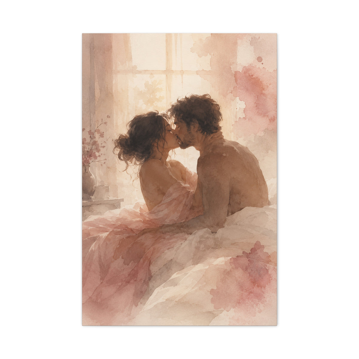 Soft Watercolor Intimate Kiss Scene Wall Art & Canvas Print