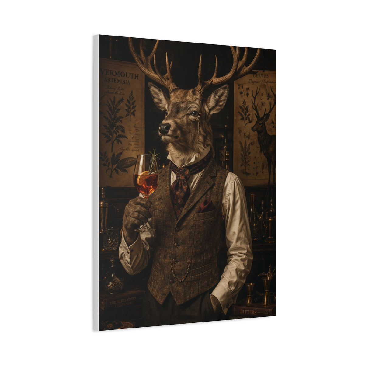 Vintage Botanical Stag Sommelier Portrait Wall Art & Canvas Print