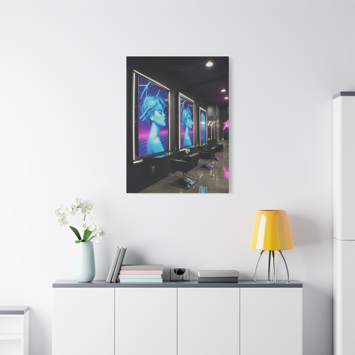 Sleek Contemporary Graphic Artwork With Neon Accents Wall Art & Canvas Print
