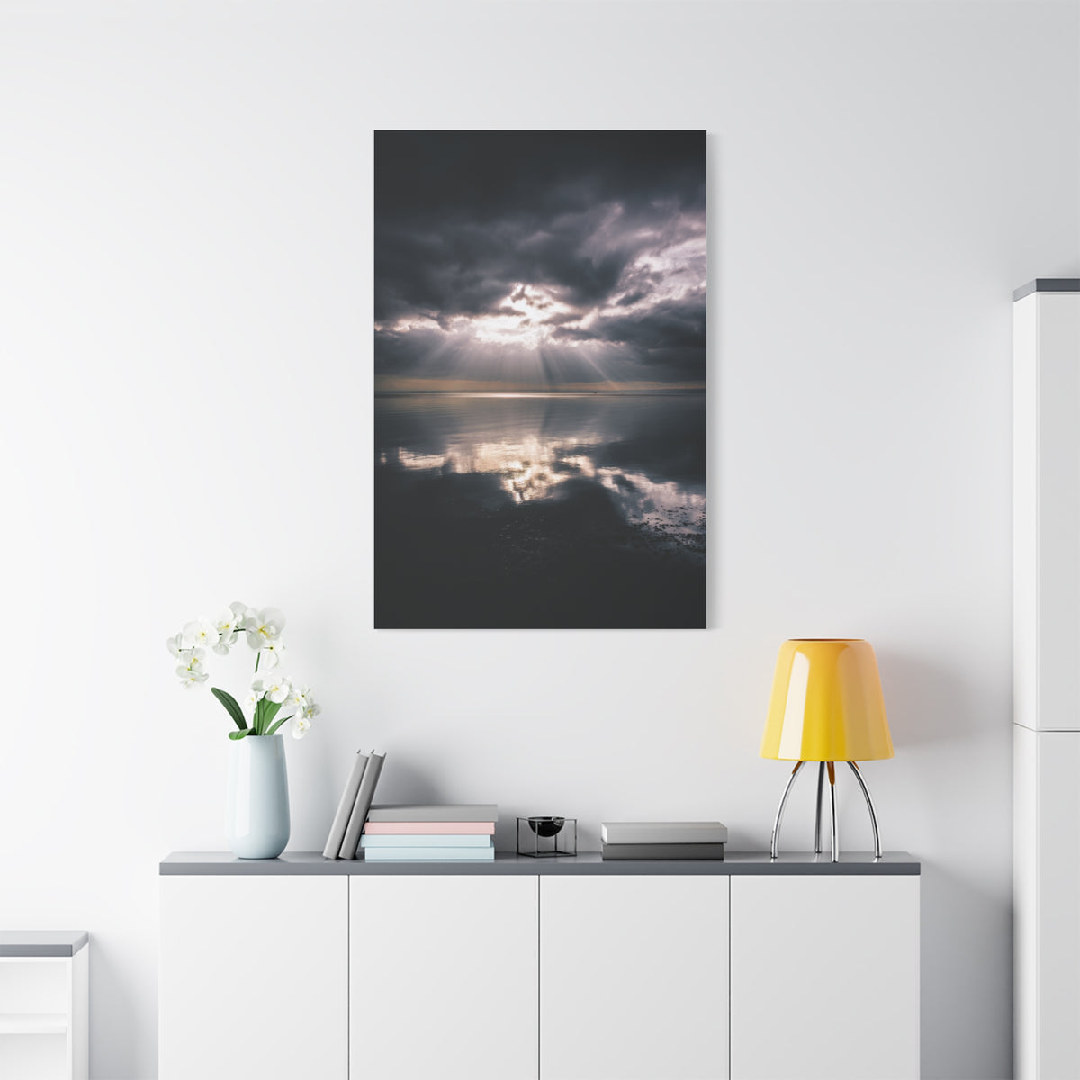 Dramatic Cloud Break Over Calm Ocean Horizon Wall Art & Canvas Print