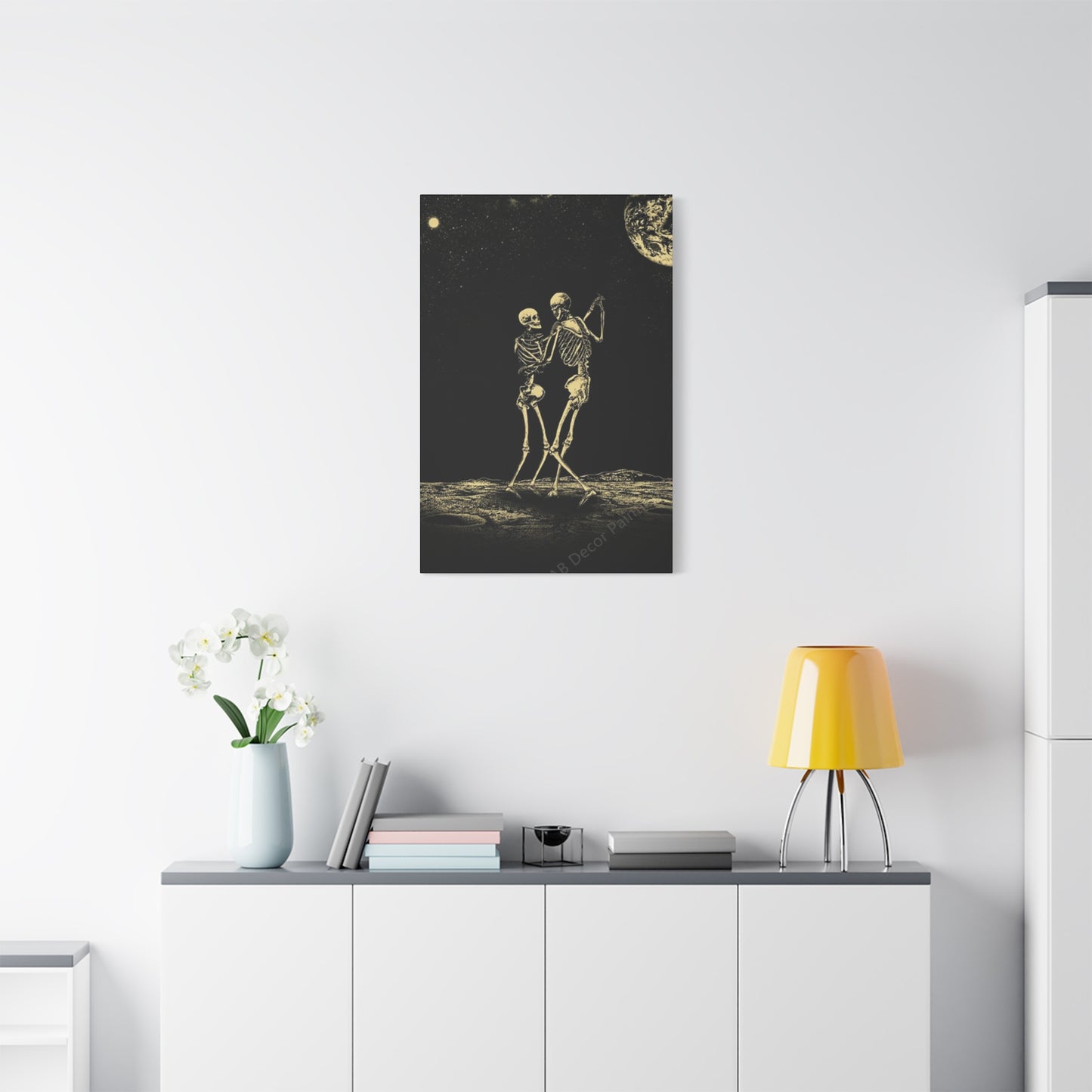 Dancing Skeleton On Moon Wall Art & Canvas Prints
