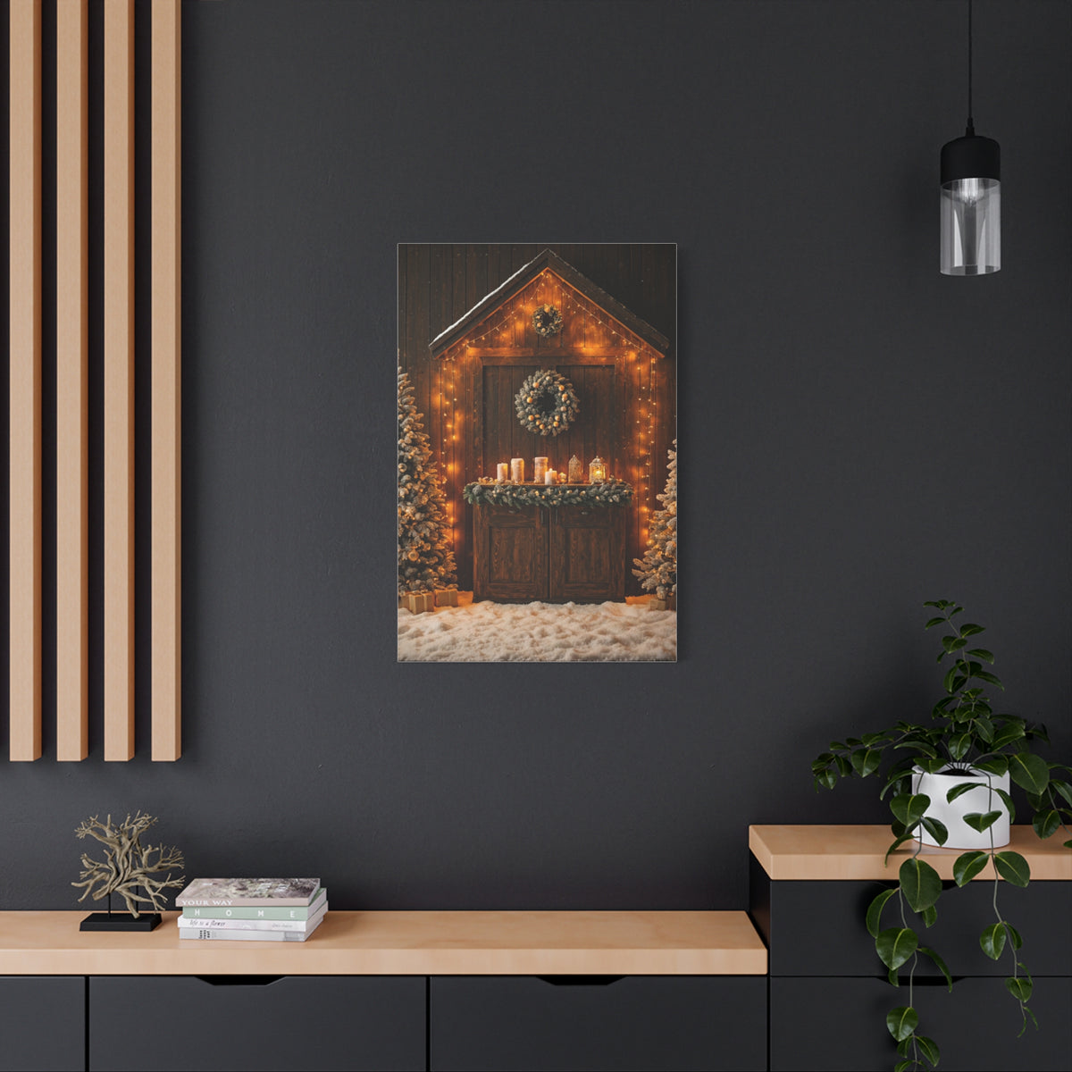 Festive Christmas Entrance With Wreath and Candlelight Wall Art & Canvas Print