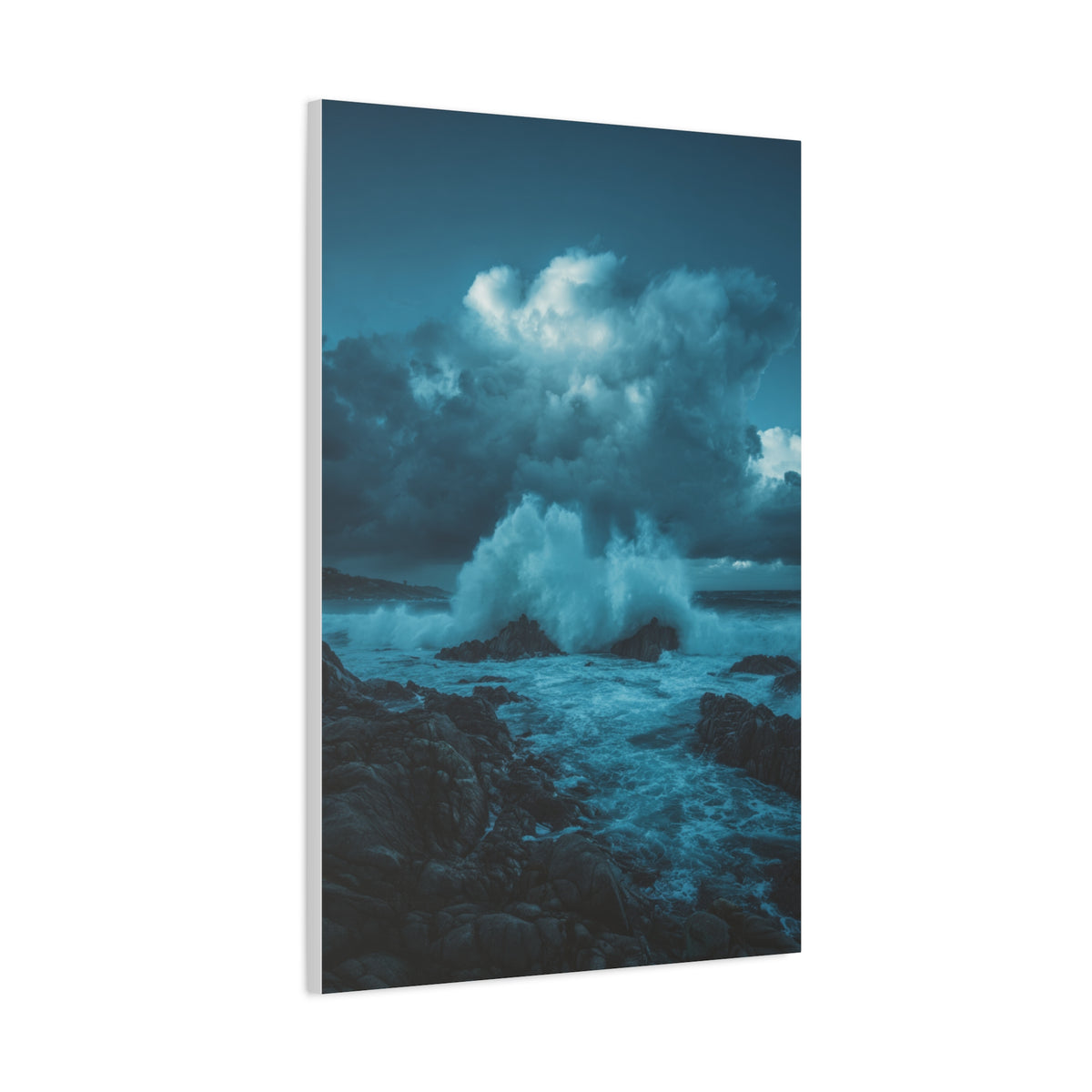Storm Waves Crashing Against Rugged Coastal Rocks Wall Art & Canvas Print