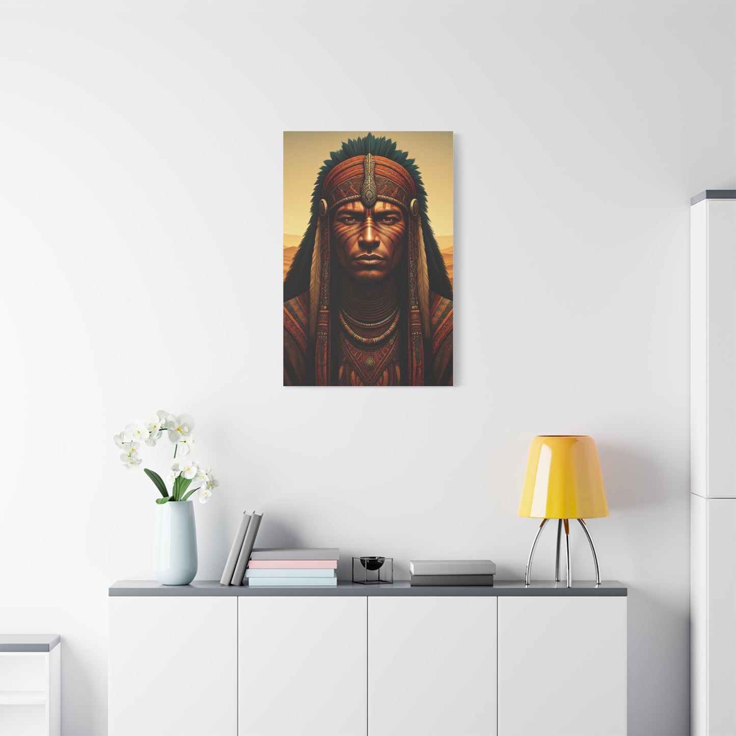 Tribal Guardian with Feathered Headdress Wall Art & Canvas Prints