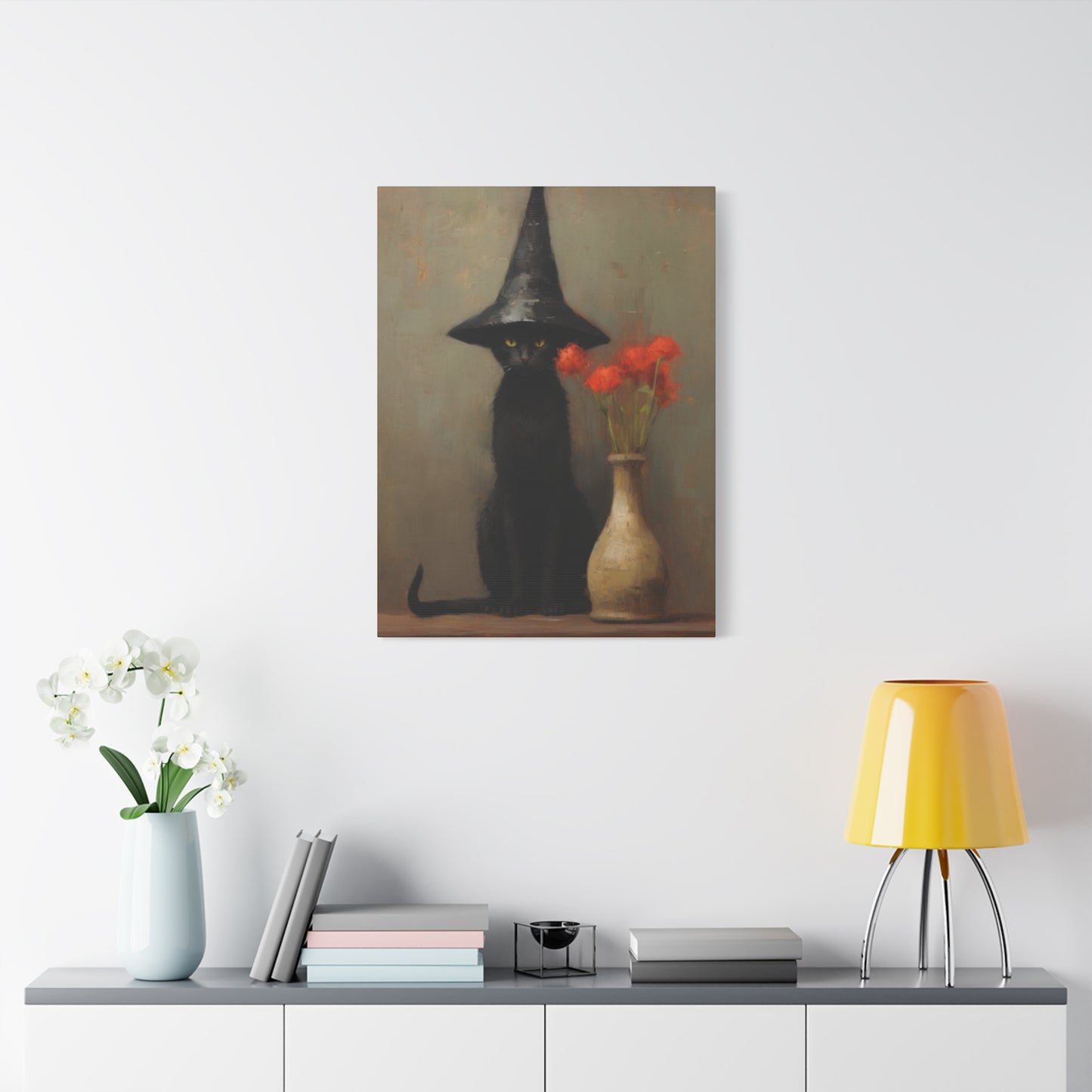Black Cat With Hat Wall Art & Canvas Prints