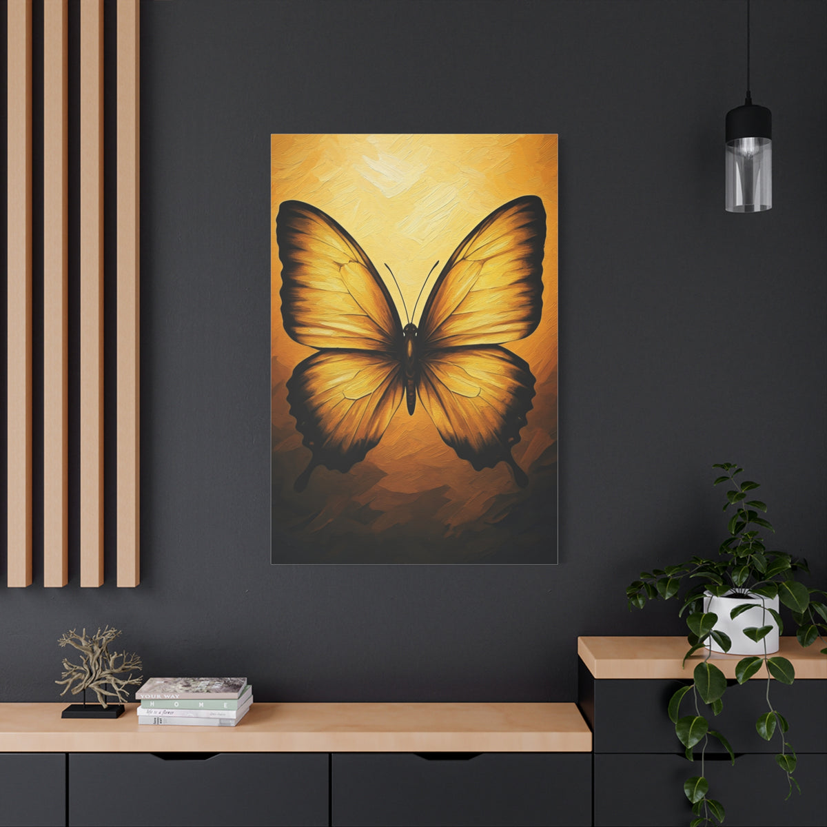 Golden Minimal Butterfly Silhouette Wall Art & Canvas Prints