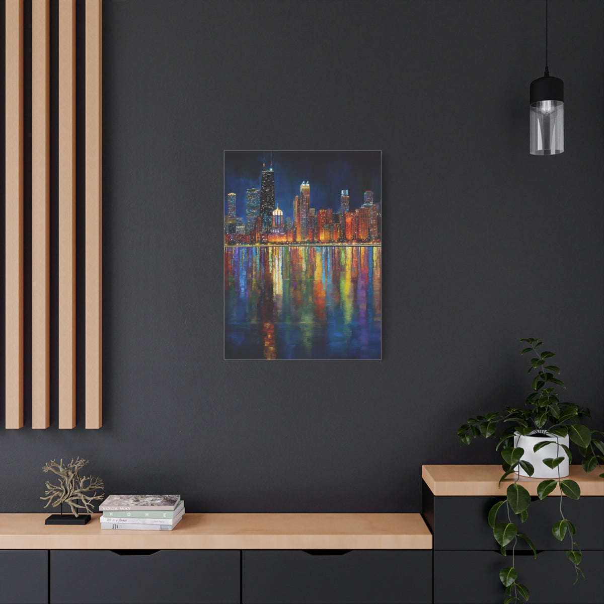 Chicago Skyline Night Reflections Wall Art & Canvas Print