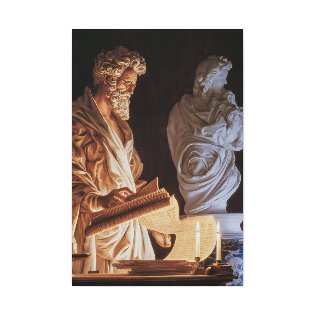 Renaissance Philosopher Reading Ancient Scrolls Wall Art & Canvas Print