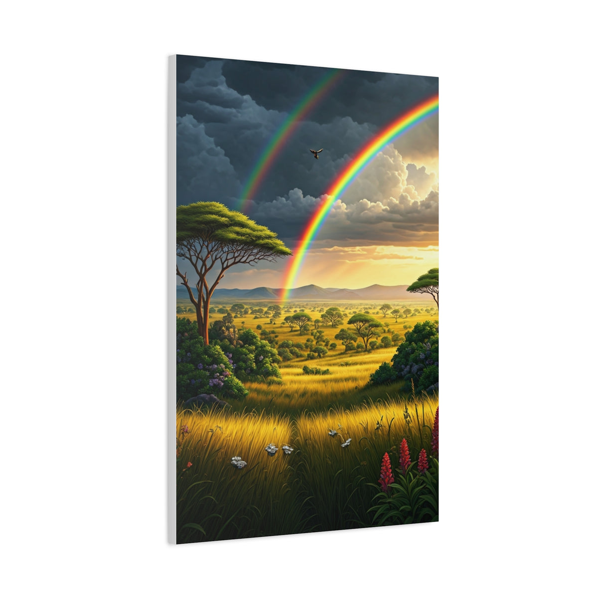 Rainbow Over African Savannah Landscape Wall Art & Canvas Prints