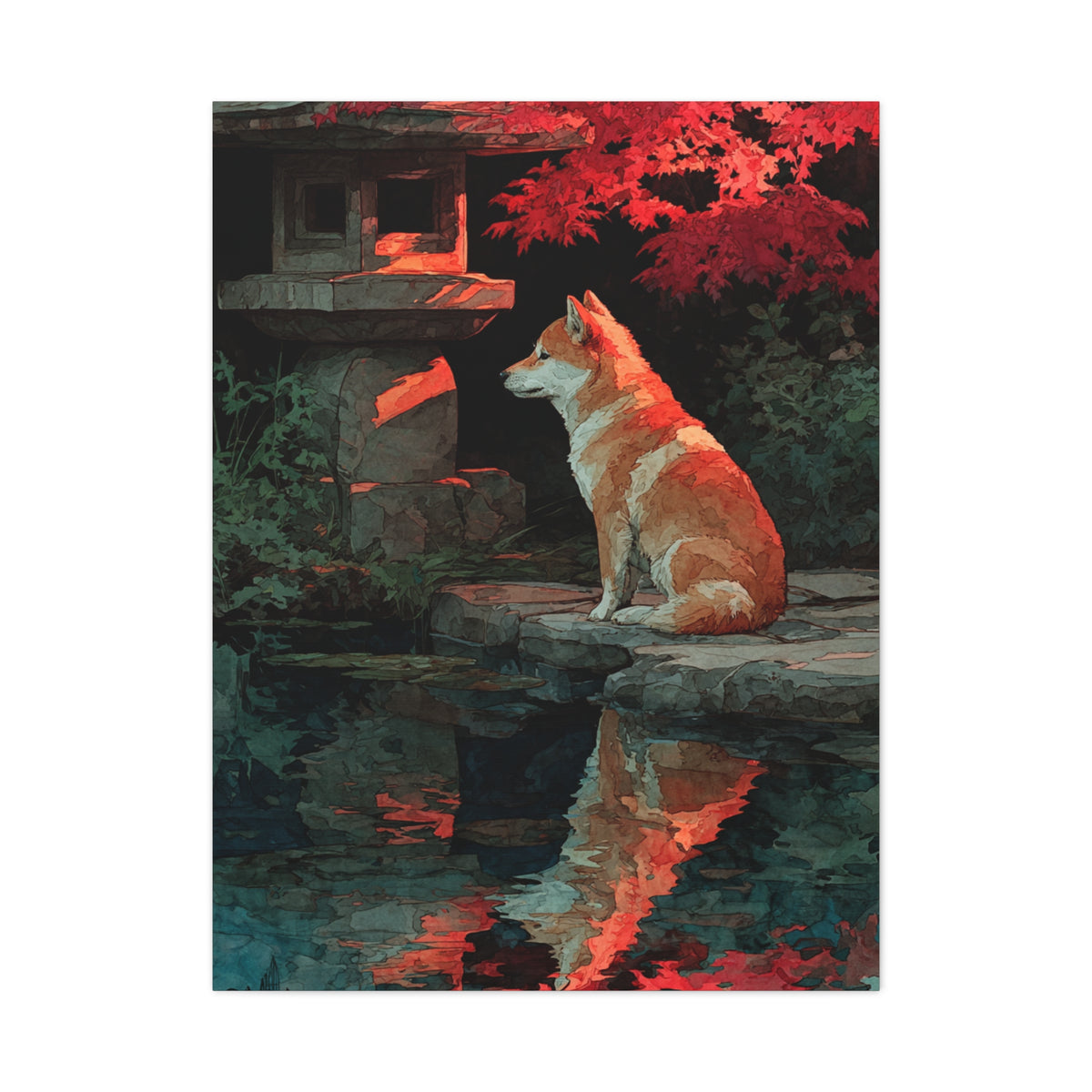 Shiba Inu Kyoto Garden Reflection Wall Art & Canvas Print