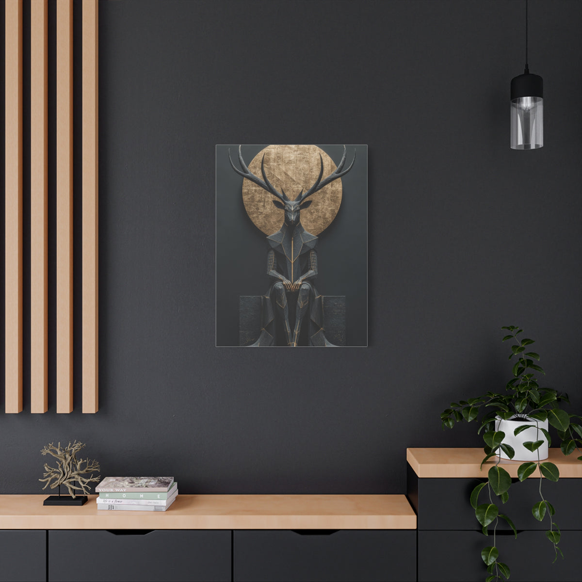 Art Deco Golden Halo Stag Wall Art & Canvas Print