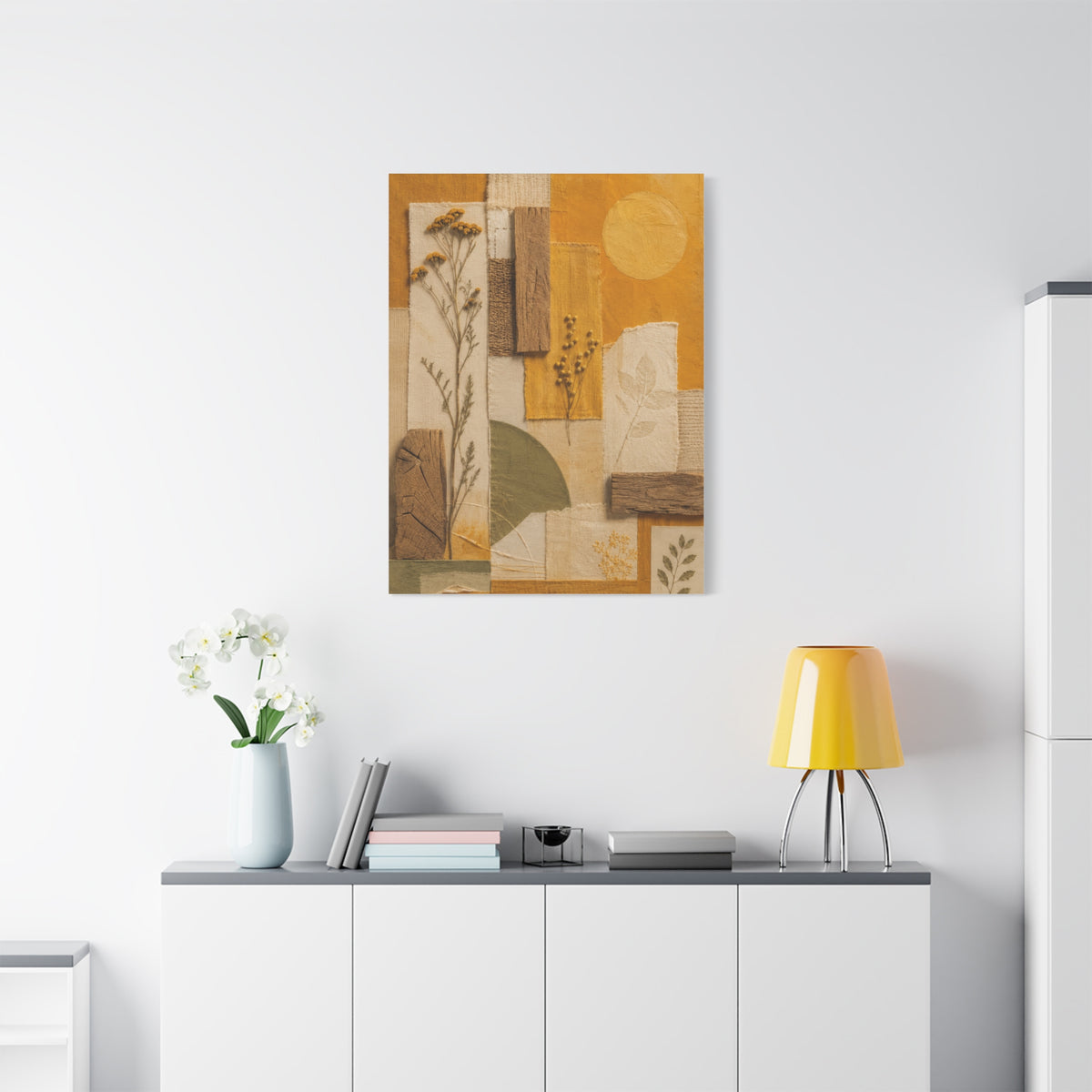 Mixed Media Botanical Collage Mustard Composition Wall Art & Canvas Print