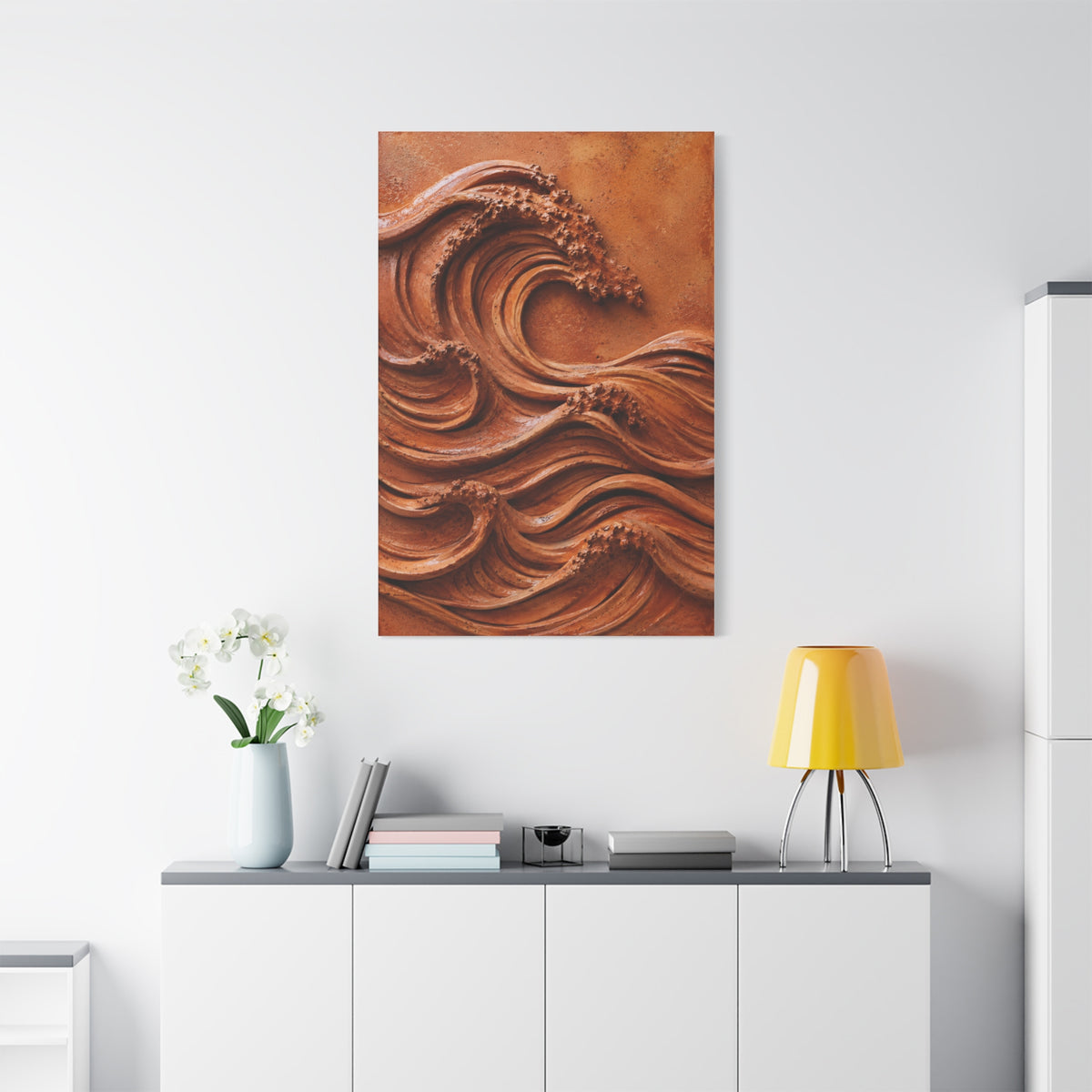 Terracotta Clay Wave Sculpture Panel Wall Art & Canvas Print