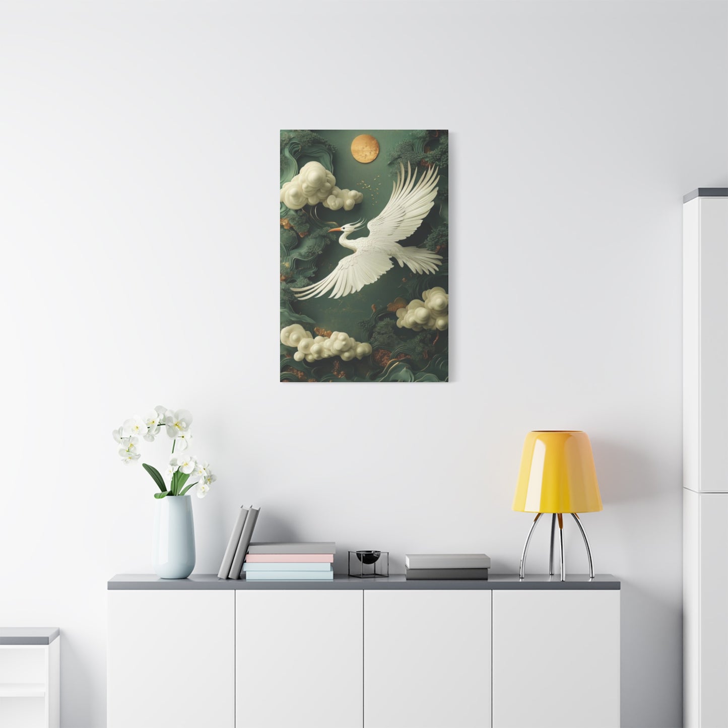 Herons & Moon Drawing Wall Art & Canvas Prints