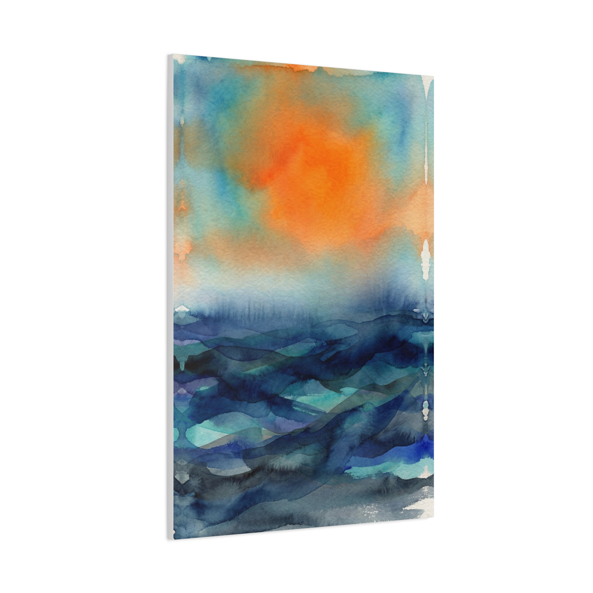 Abstract Orange Sky Over Watercolor Landscape Wall Art & Canvas Print