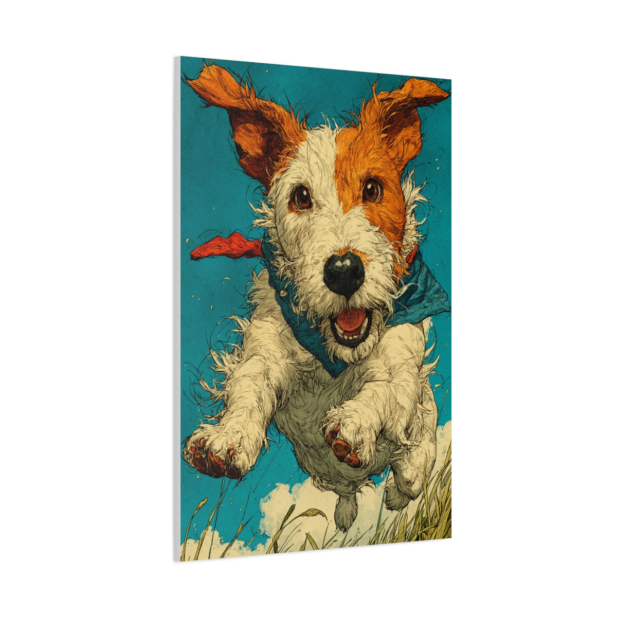 Jack Russell Terrier Mid-Leap Illustration Wall Art & Canvas Print