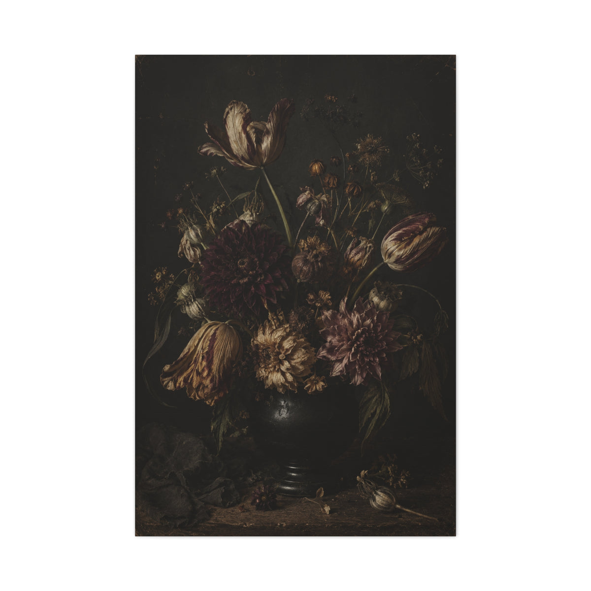 Dark Floral Old Master Still Life Wall Art & Canvas Print