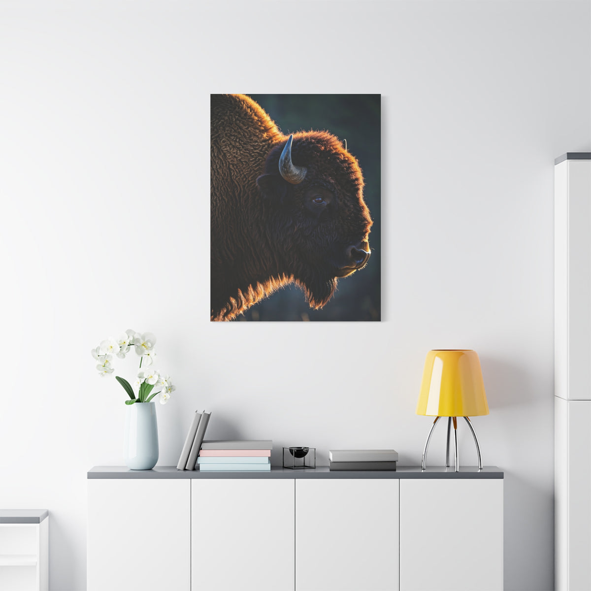Backlit Bison Silhouette with Glowing Fur Edges Wall Art & Canvas Print