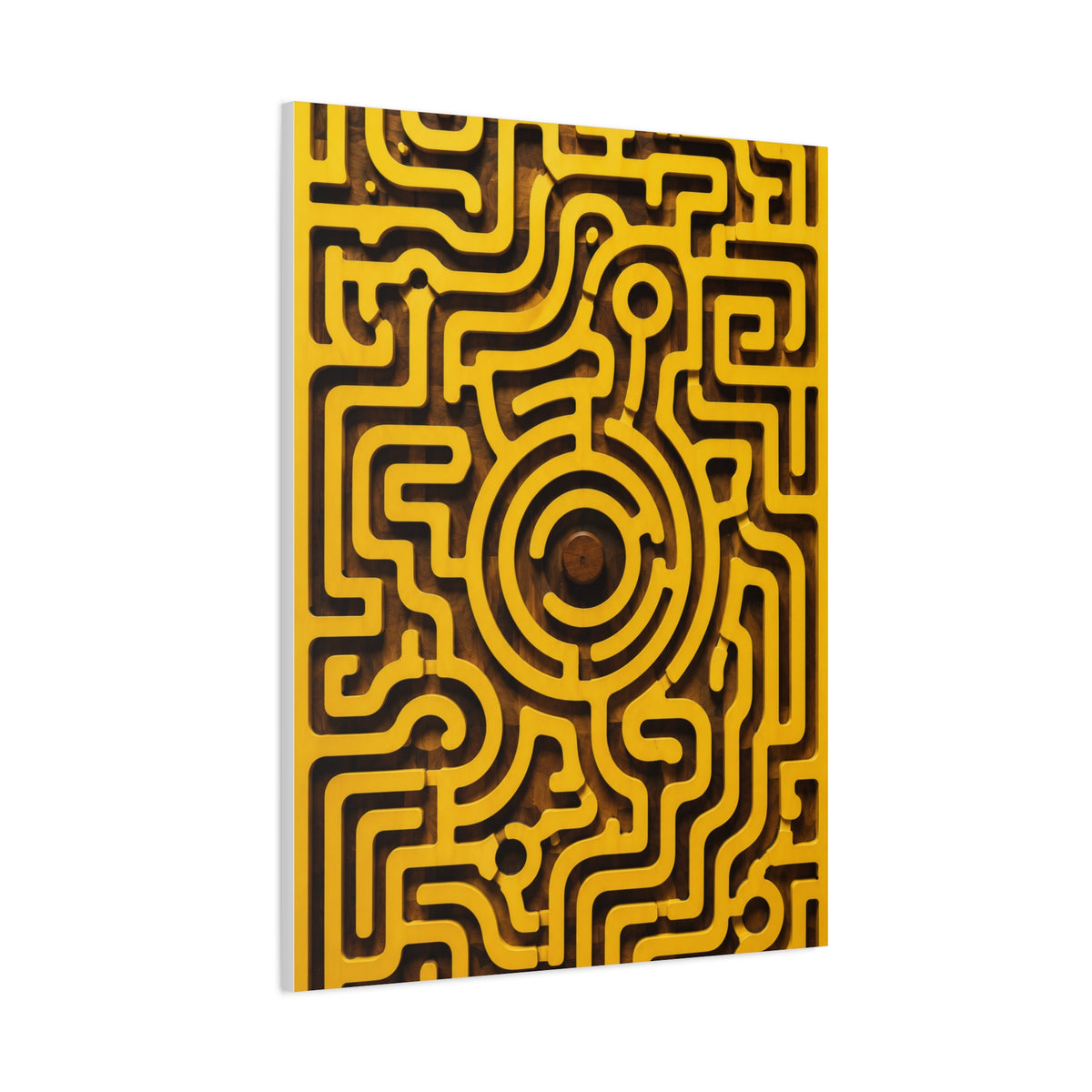 Circular Labyrinth Yellow Relief Design Wall Art & Canvas Print