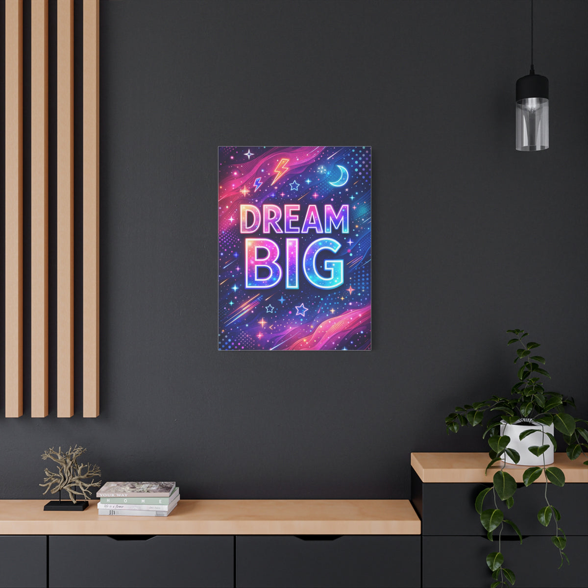 Dream Big Neon Galaxy Typography Wall Art & Canvas Print
