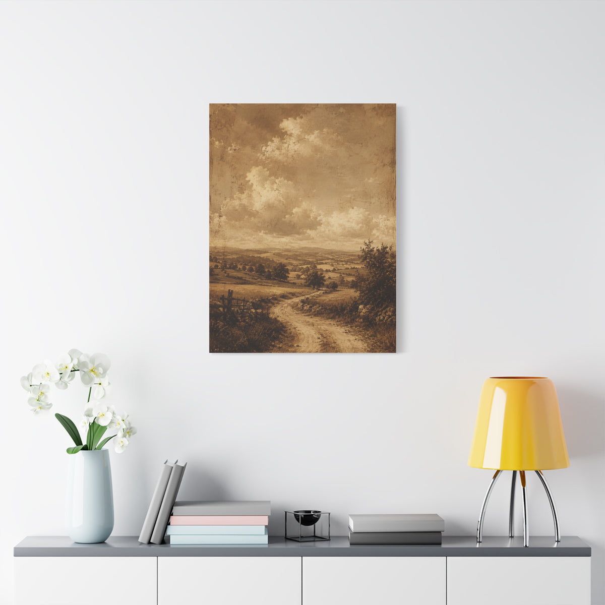 Sepia Countryside Path Panorama Wall Art & Canvas Print