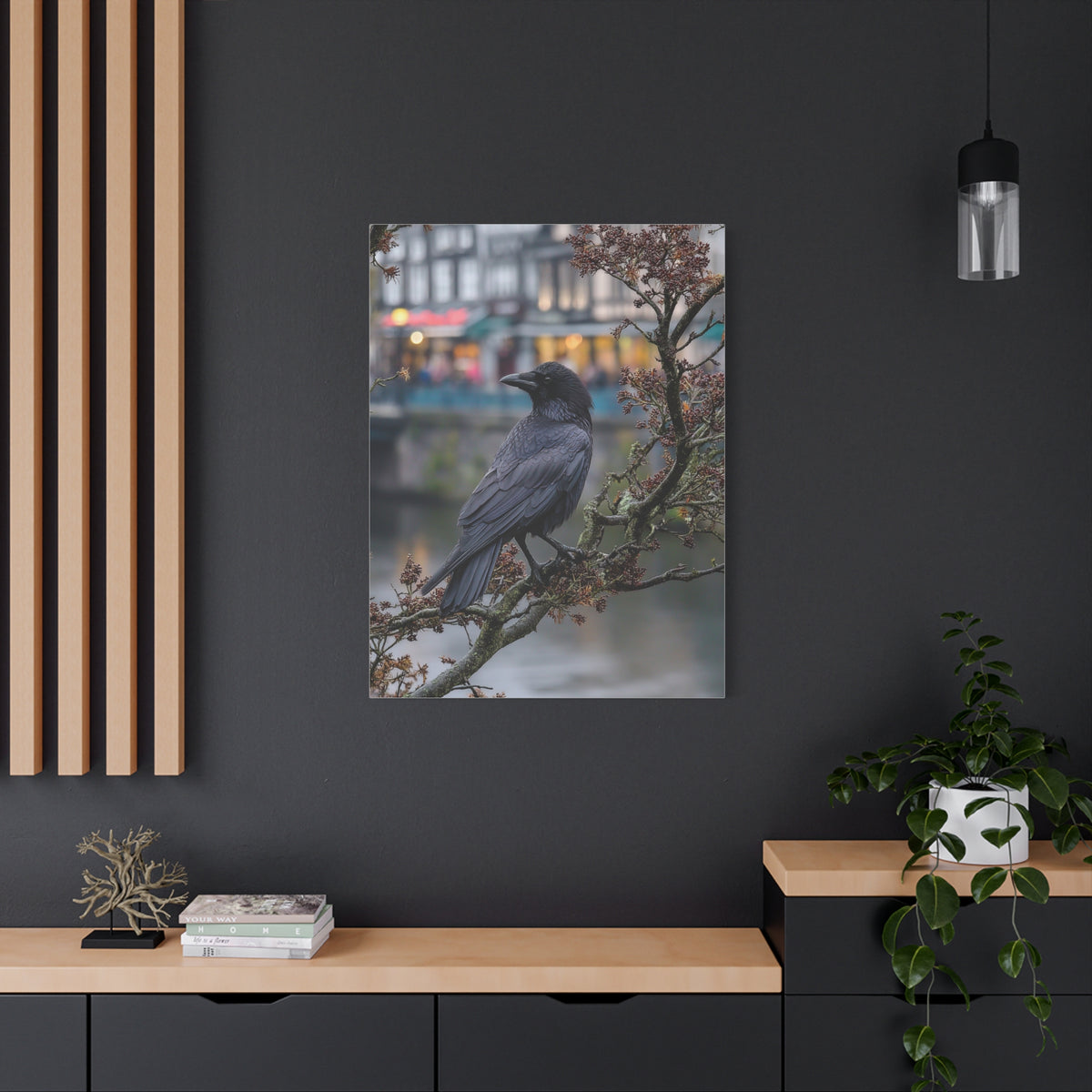Raven on a Tree Branch Wall Art & Canvas Print