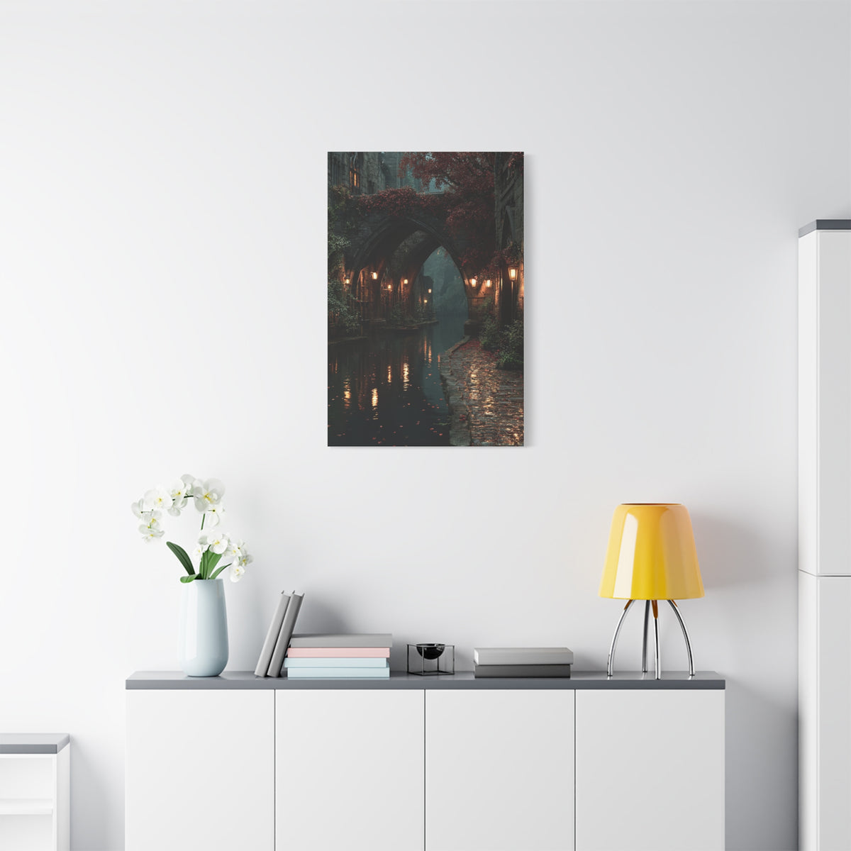 Gothic Autumn Canal Bridge Wall Art & Canvas Print