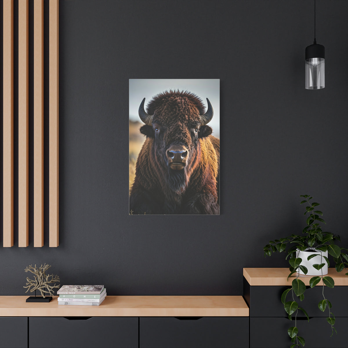 Symmetrical American Bison Portrait with Overcast Lighting Wall Art & Canvas Print
