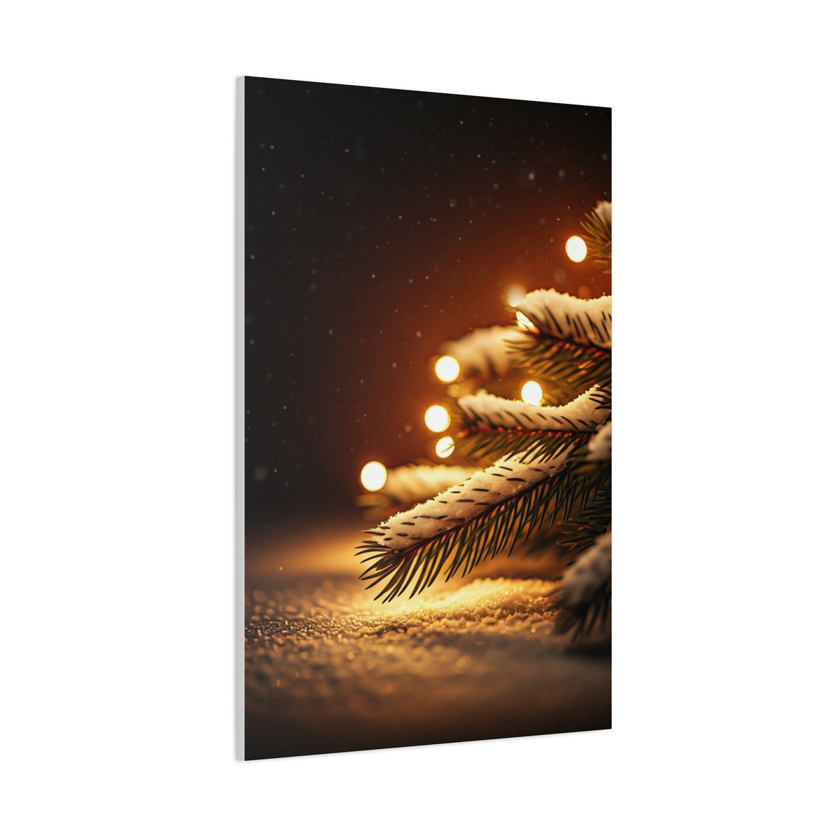 Snowy Pine Branch Fairy Lights Wall Art & Canvas Print