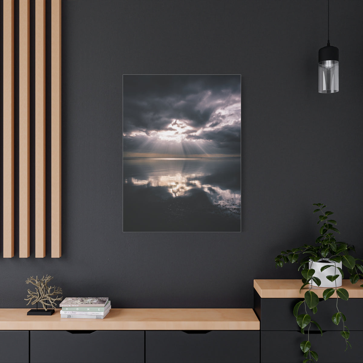 Dramatic Cloud Break Over Calm Ocean Horizon Wall Art & Canvas Print