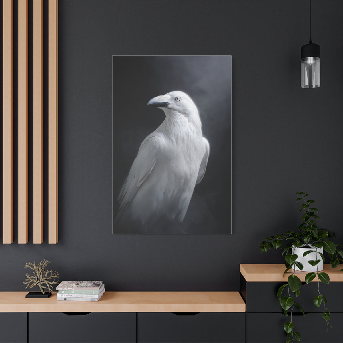 Elegant White Raven Portrait Wall Art & Canvas Print