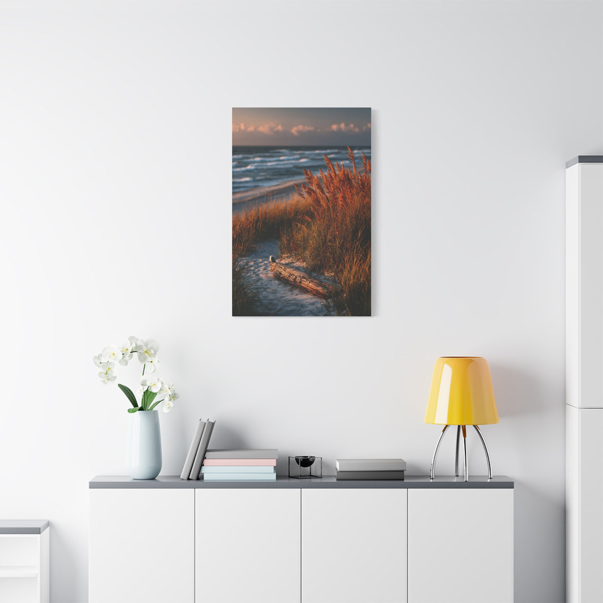 Golden Dune Driftwood Coastal Scene Wall Art & Canvas Print