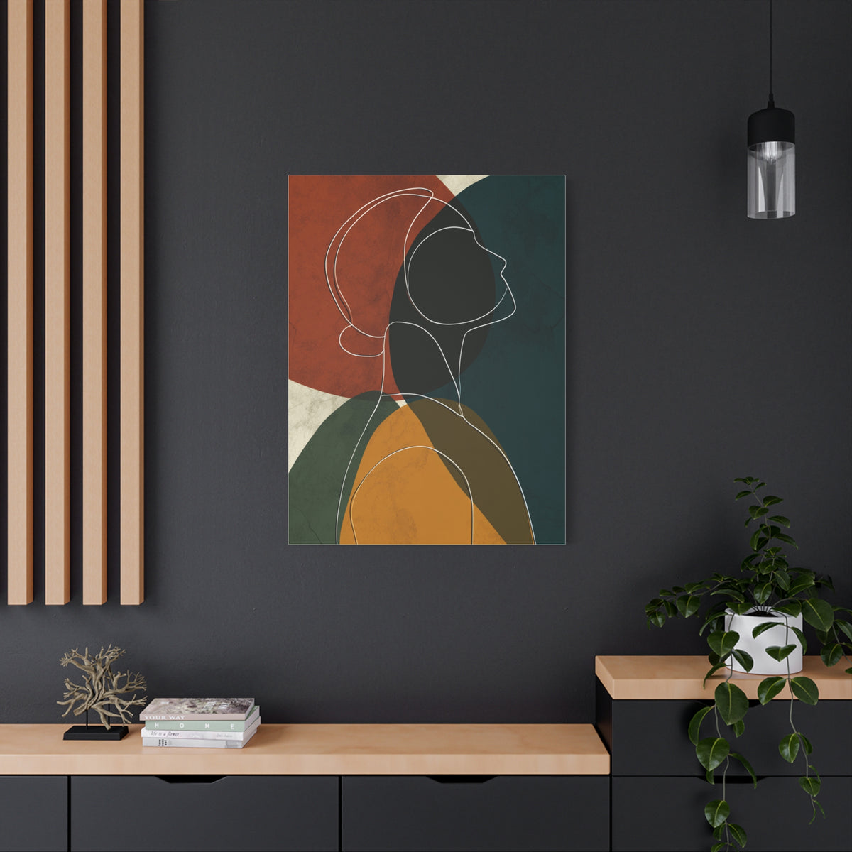 Minimalist Line Portrait with Modern Color Shapes Wall Art & Canvas Print