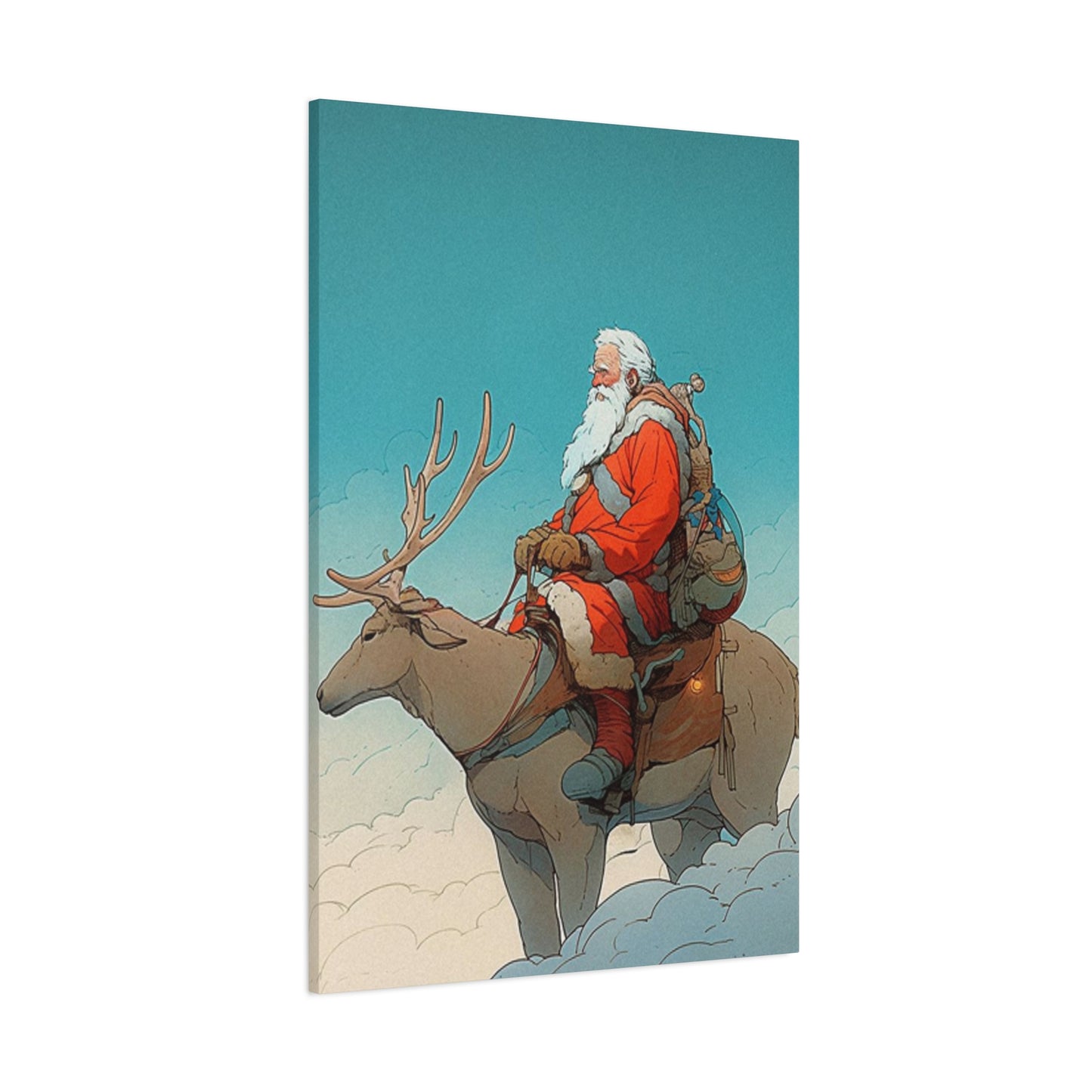 Santa Claus On A Reindeer Wall Art & Canvas Prints