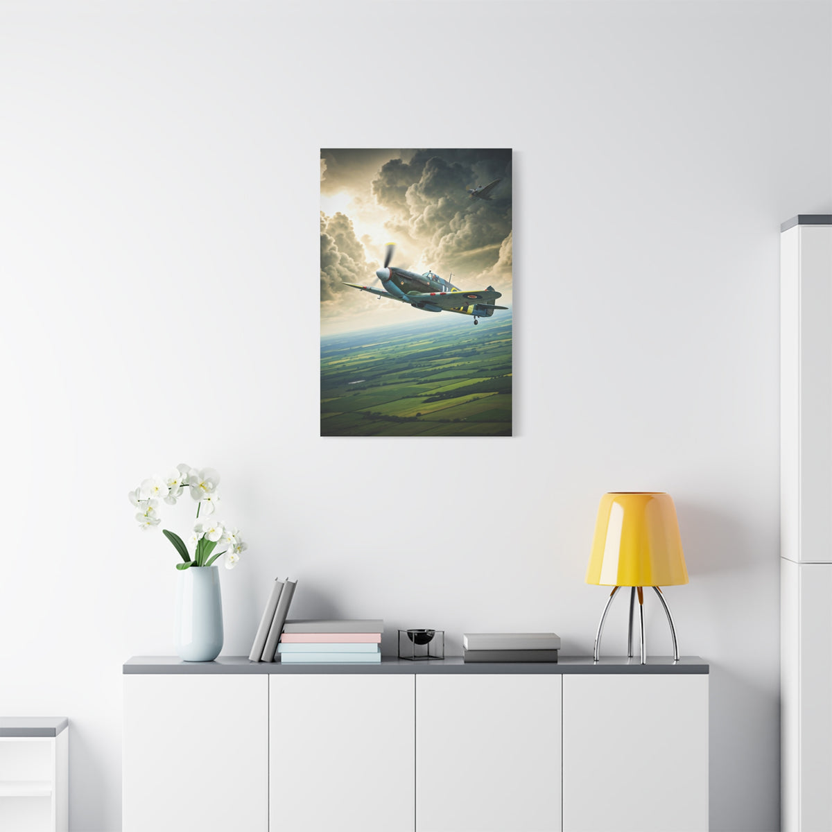 Classic Propeller Plane Over Open Fields Wall Art & Canvas Prints