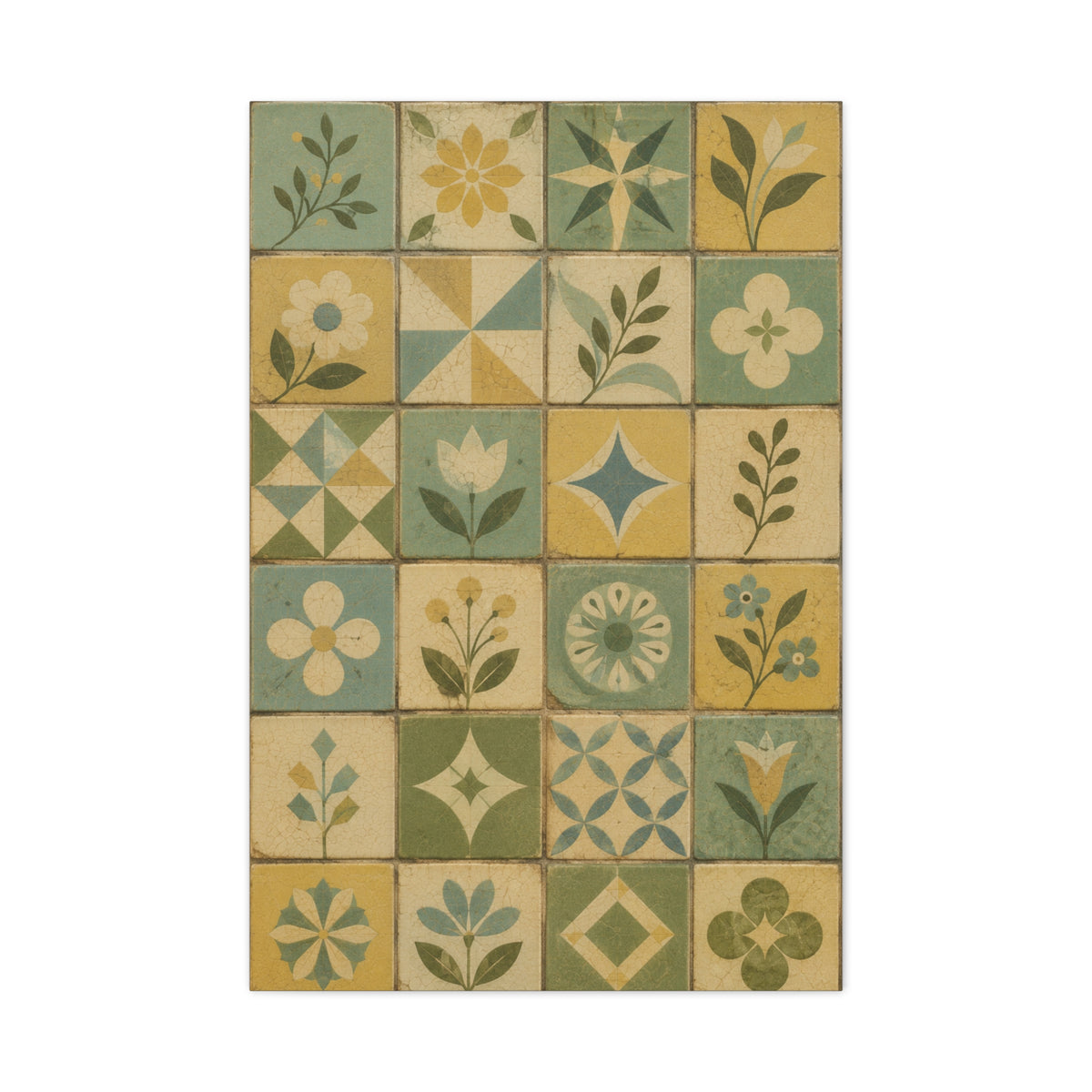 Mid-Century Floral Tile Pattern Wall Art & Canvas Print