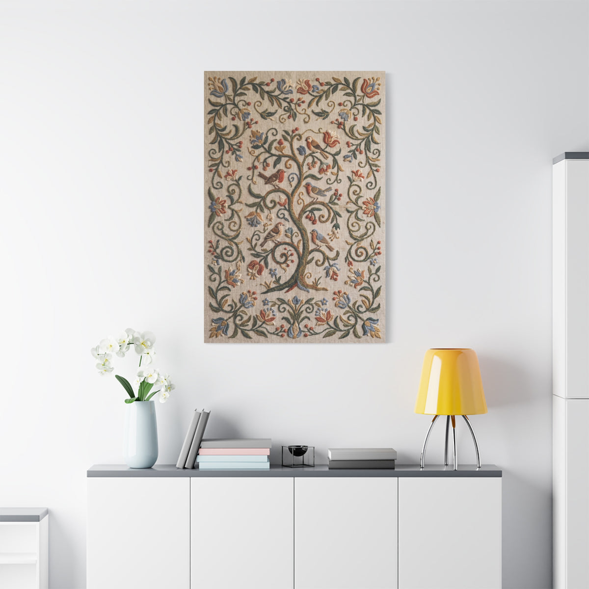Folk Art Botanical Tree Embroidery Panel Wall Art & Canvas Print