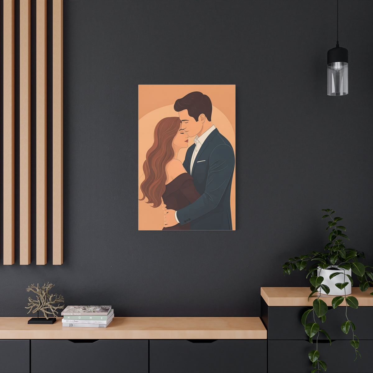 Romantic Embrace Illustration Wall Art & Canvas Prints
