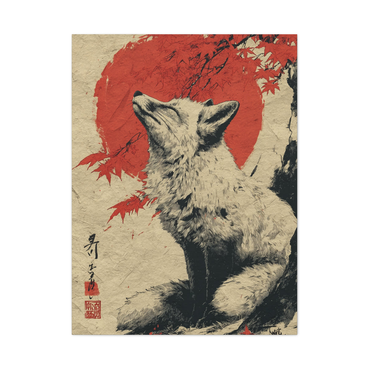 Japanese Ink Fox Minimalism Wall Art & Canvas Print