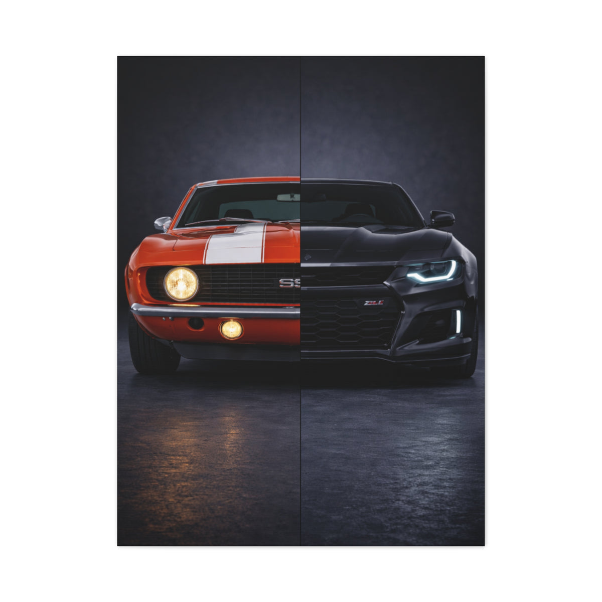 Chevrolet Camaro Split Classic SS vs Modern ZL1 Wall Art & Canvas Prints