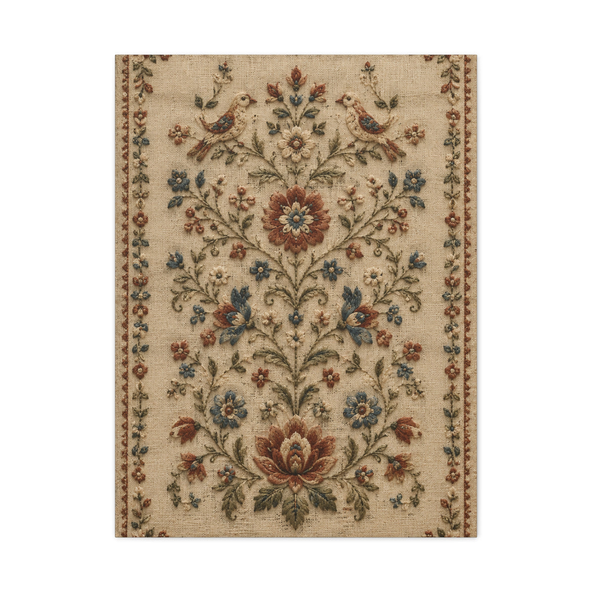 Antique Floral Embroidery Garden Panel Wall Art & Canvas Print