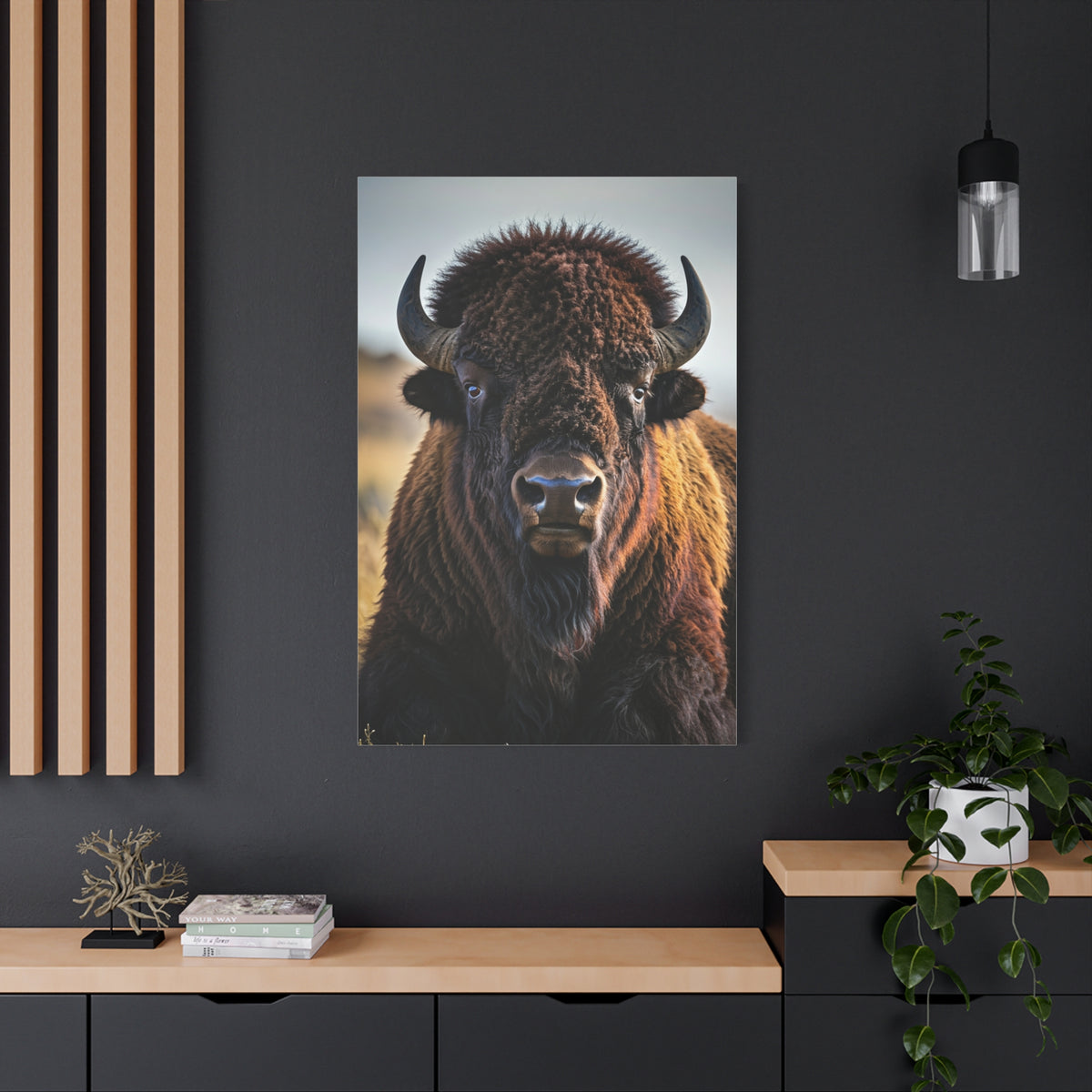 Symmetrical American Bison Portrait with Overcast Lighting Wall Art & Canvas Print