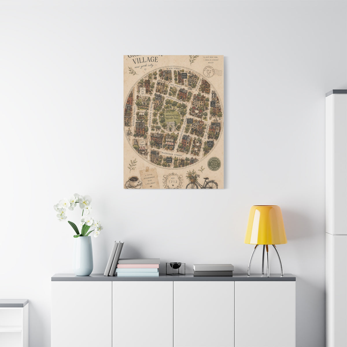 Greenwich Village Illustrated Map Wall Art & Canvas Print