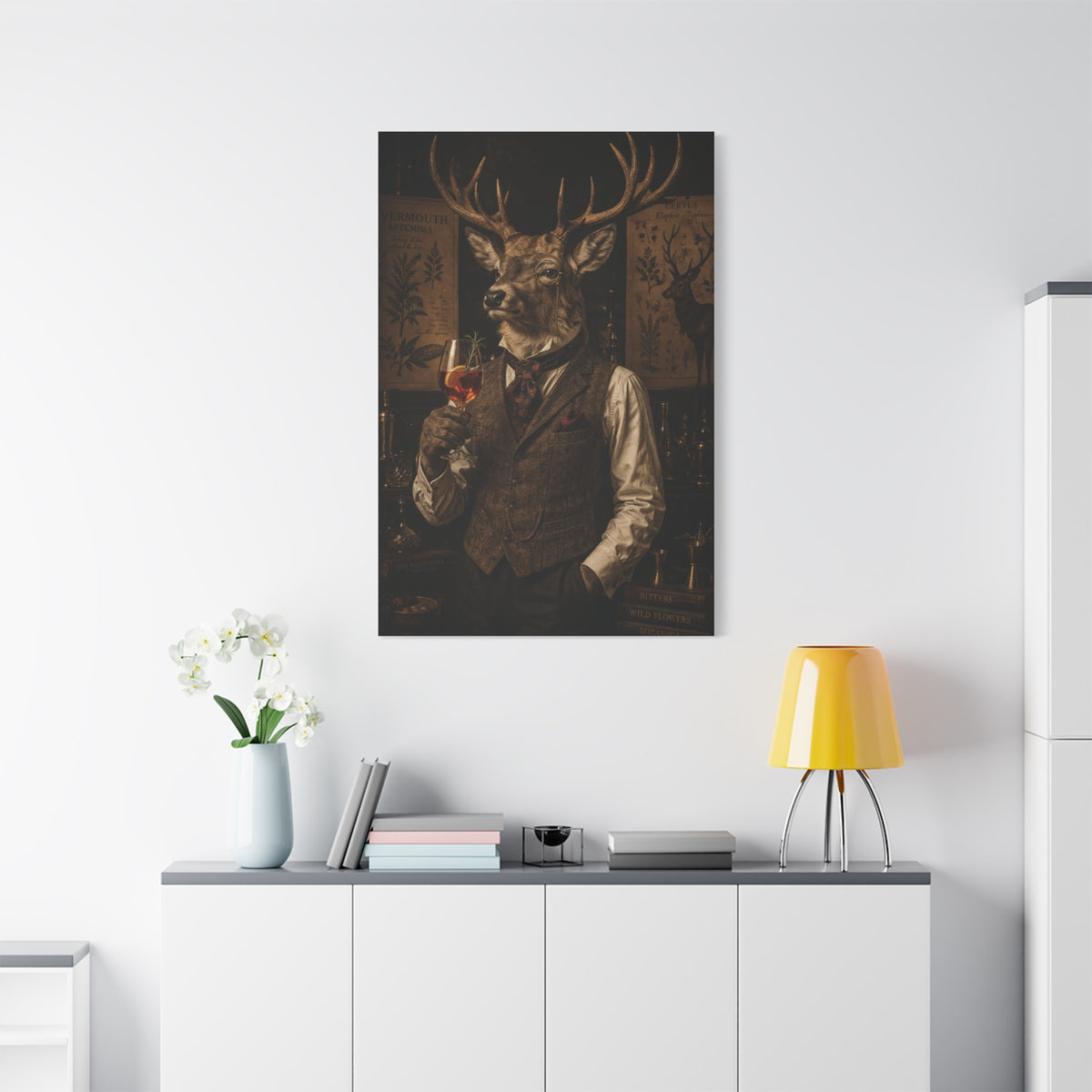 Vintage Botanical Stag Sommelier Portrait Wall Art & Canvas Print